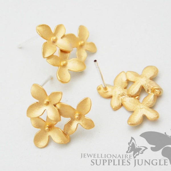 E112-MG// Matt Gold Plated Cherry Blossom Ear Post, 2pcs