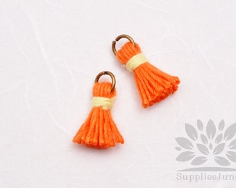 T000-CO-OY// Orange, Pastel Yellow Cotton Tassel Pendant, 4pcs, 18mm