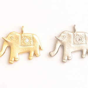 P1145-MG/MR/// Matt Gold or Matt Rhodium Plated Cubic Pointed Circus Elephant Pendant, 2pcs image 1