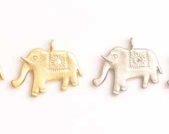 P1145-MG/MR/// Matt Gold or Matt Rhodium Plated Cubic Pointed Circus Elephant Pendant, 2pcs