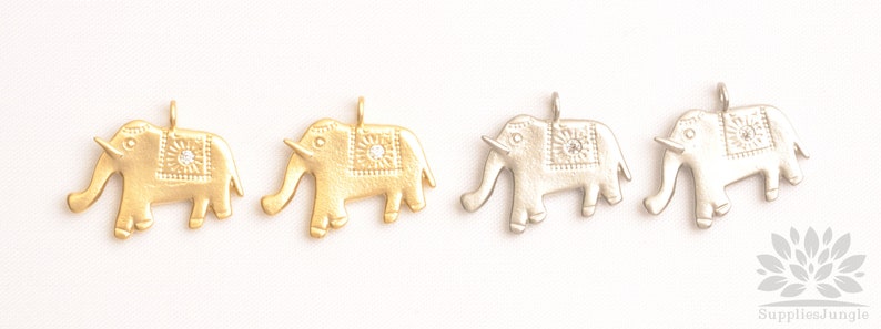 P1145-MG/MR/// Matt Gold or Matt Rhodium Plated Cubic Pointed Circus Elephant Pendant, 2pcs image 1