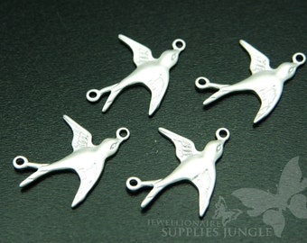 P156-MR// Matt Rhodium Plated Bird Pendant, 4pcs