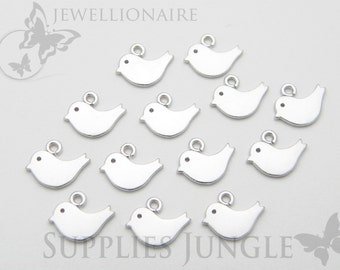 P085-MR// Matt Rhodium Plated Small Bird Charm, 6pcs