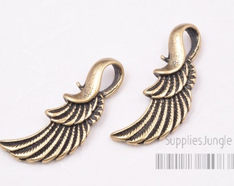 P304-03-AB// Antique Brass Plated Angel Wing Pendant, 4pcs