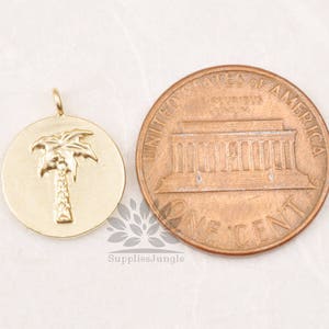 P875-03-MG// Matt Gold Plated Palm Tree Coin Pendant, 2pcs image 5