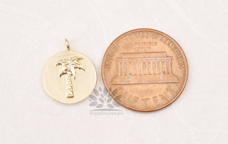 P875-03-MG// Matt Gold Plated Palm Tree Coin Pendant, 2pcs image 5