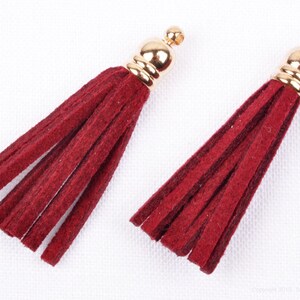 T013-RD// Gold Plated Cap 34mm Red Suede Tassel, 4 pcs image 1