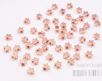 MB005-01-MRG// Matt Rose Gold Plated Star Shape Metal Beads, 6pcs