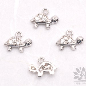 P487-R// Original Rhodium Plated Mini Cubic Turtle Pendant, 2 pcs image 3