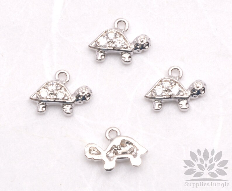 P487-R// Original Rhodium Plated Mini Cubic Turtle Pendant, 2 pcs image 3