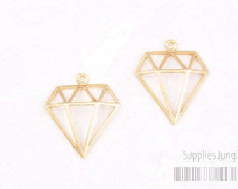 P331-01-MG// Matt Gold Plated Mini Diamond Pendant, 2pcs