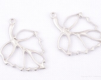 P710-MR// Matt Rhodium Plated Leaf Pendant, 4 pcs