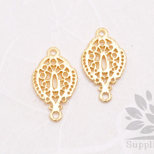 P612-01-MG// Matt Gold Plated 10 x 17mm Filigree Design Pendant, 4 pcs