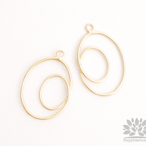 P1082-MG// Matt Gold Plated line Circles Pendant, 2pcs