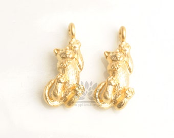 P1159-MG/MR// Matt Gold or Matt Rhodium Plated Kitty Cat Hook Pendant, 2pcs