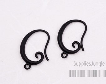 E102-MB// Matt Black Plated Unique Earwire, 4pcs