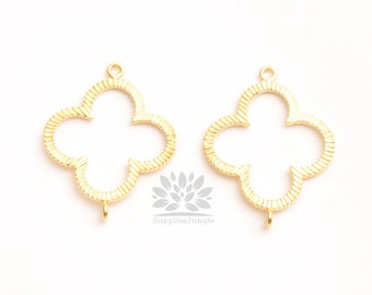 P1150-MG/MR// Matt Gold or Matt Rhodium Plated Clover Shape Pendant Connector, 2pcs