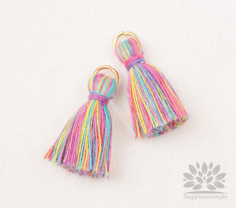 T002-CO-LR// Multi Light Rainbow, Cotton Tassel Pendant, 4pcs, 23mm image 1