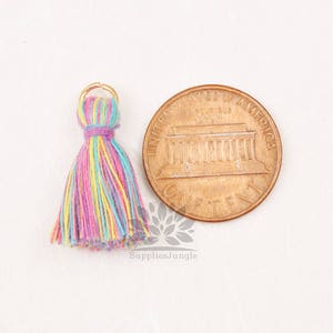 T002-CO-LR// Multi Light Rainbow, Cotton Tassel Pendant, 4pcs, 23mm image 4