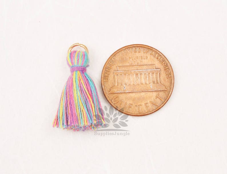 T002-CO-LR// Multi Light Rainbow, Cotton Tassel Pendant, 4pcs, 23mm image 4