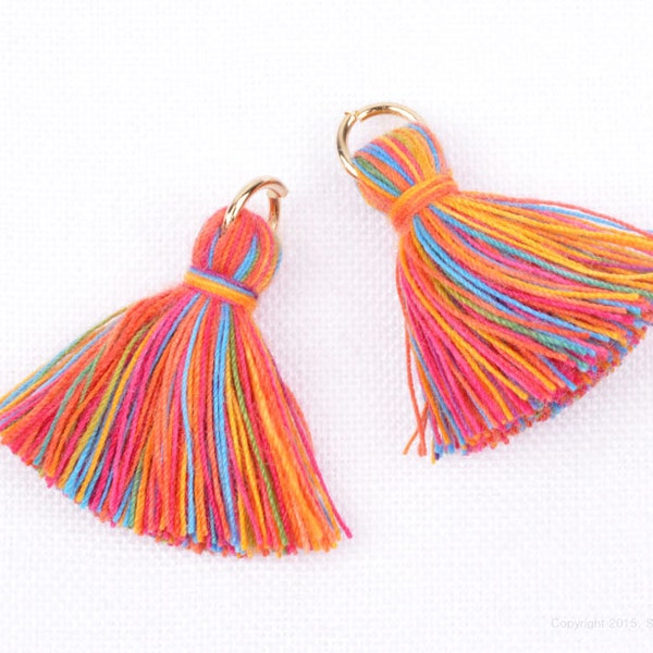 T002-CO-MR// Multi Rainbow Cotton Tassel Pendant, 4pcs, 23mm