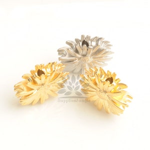 MB053-MG/MR/// Matt Gold or Matt Rhodium Plated Daisy Flower Beads, 2pcs image 4