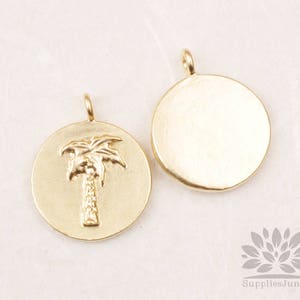 P875-03-MG// Matt Gold Plated Palm Tree Coin Pendant, 2pcs image 3