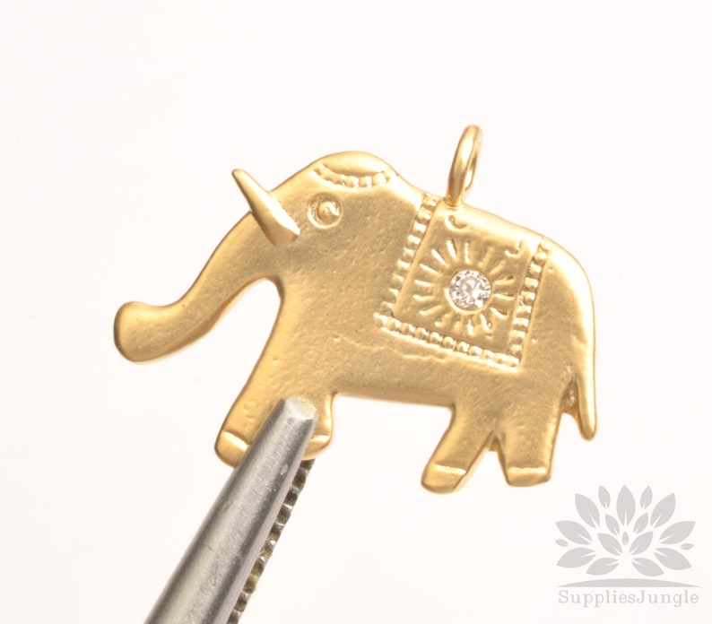 P1145-MG/MR/// Matt Gold or Matt Rhodium Plated Cubic Pointed Circus Elephant Pendant, 2pcs image 4