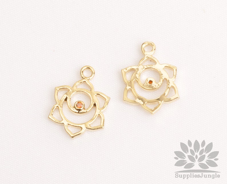 P1016-02-G Chakra Series Glossy Gold Plated Cubic Pointed Swadhisthana Pendant 2pcs