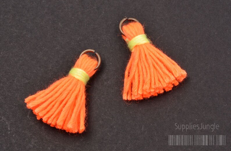 T002-CO-NV// Neon Orange, Vivid Yellow Light Blue Cotton Tassel Pendant, 4pcs, 23mm image 2