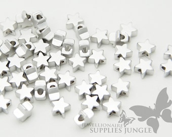 MB005-01-MR// Matt Original Rhodium Plated Small Star Shape Metal Beads, 6pcs