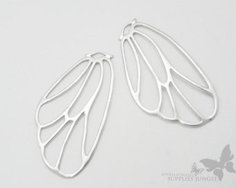 P076-MR// Matt Rhodium Plated Angel Wing Pendant, 2pcs