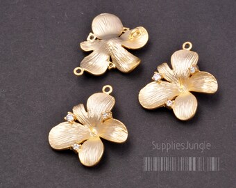 P303-MG// Matt Gold Plated Orchid Floral Pendant, 2pcs