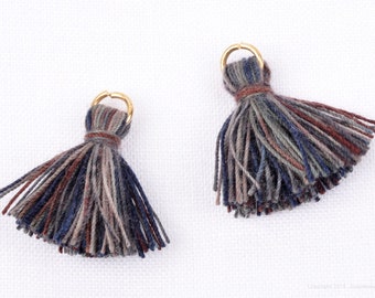 T002-CO-MGR// Multi Dark Grey, Dark Blue Rainbow Cotton Tassel Pendant, 4pcs, 23mm