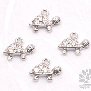 P487-R// Original Rhodium Plated Mini Cubic Turtle Pendant, 2 pcs image 2