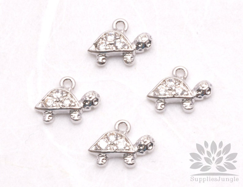 P487-R// Original Rhodium Plated Mini Cubic Turtle Pendant, 2 pcs image 2