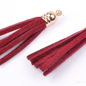 T013-RD// Gold Plated Cap 34mm Red Suede Tassel, 4 pcs image 2