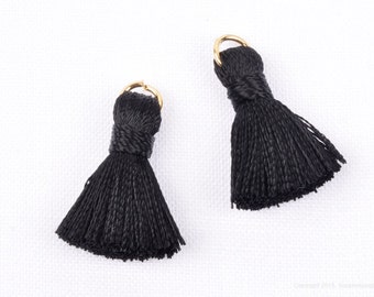 T002-RA-BB// Noir, Pendentif à pompon à rayonne noire, 4pcs, 23mm