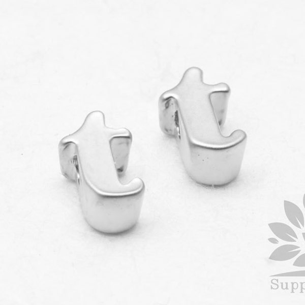 IP003-MR-T// Matt Original Rhodium Plated Simple Lower Case Initial "t" Pendant, 2 pcs