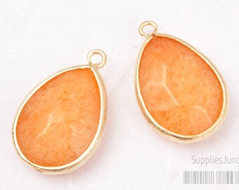 F109-MG-SN// Matt Gold Framed Sienna Stone Pendant, 2Pc