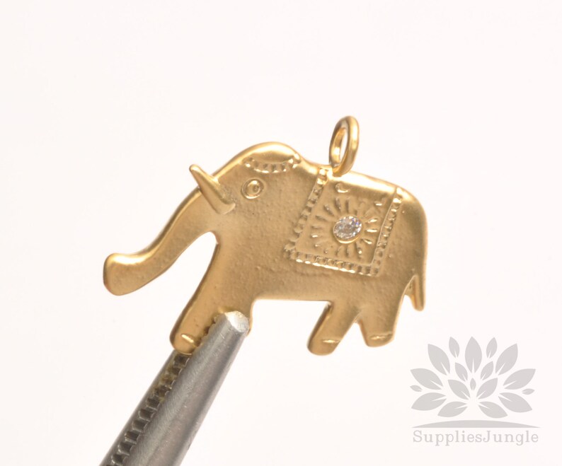 P1145-MG/MR/// Matt Gold or Matt Rhodium Plated Cubic Pointed Circus Elephant Pendant, 2pcs image 5