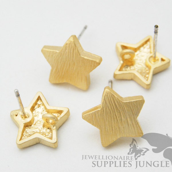 E118-MG// Matt Gold Plated Lead Free Star Stud Ear Post, 4pcs