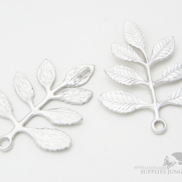 P284-MR// Matt Original Rhodium Plated Leaf Pendent, 2pcs