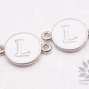 IP004-R-L // Conector colgante original epoxi inicial "L" original chapado en rodio, 2 piezas