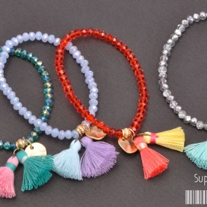 T002-CO-NV// Neon Orange, Vivid Yellow Light Blue Cotton Tassel Pendant, 4pcs, 23mm image 3