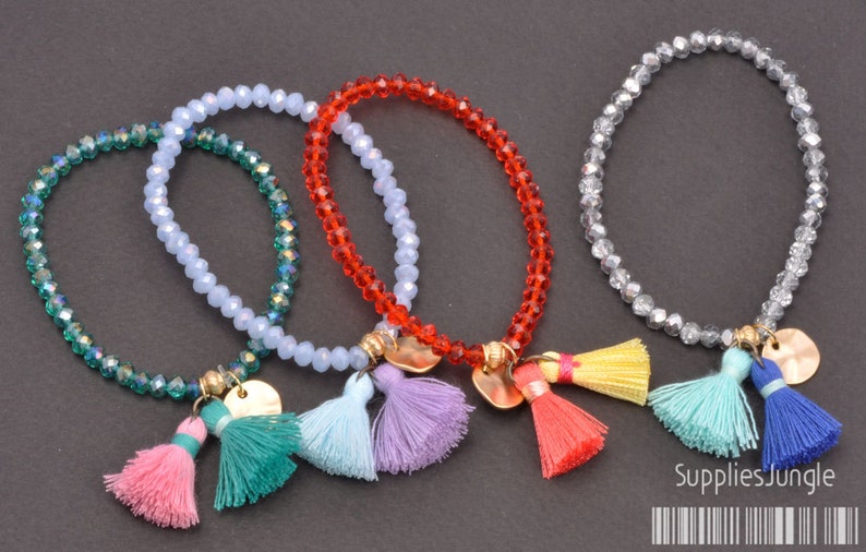 T002-CO-NV// Neon Orange, Vivid Yellow Light Blue Cotton Tassel Pendant, 4pcs, 23mm image 3