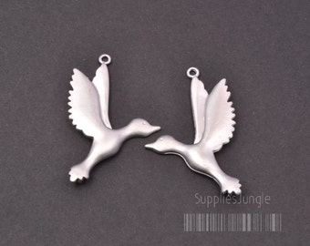 P353-MR// Matt Rhodium Plated Dove Bird Pendant, 2pcs