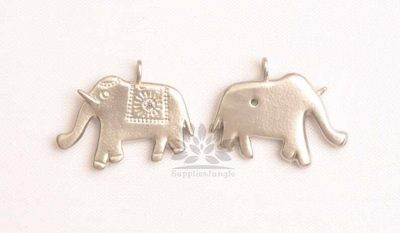 P1145-MG/MR/// Matt Gold or Matt Rhodium Plated Cubic Pointed Circus Elephant Pendant, 2pcs image 7