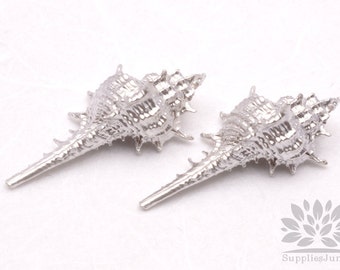 P555-01-MR// Matt Rhodium Plated Lace Murex Seashell Pendant, 2 pcs