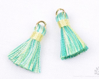 T002-RA-MG// Multi Green, Light Green Rayon Tassel Pendant, 4pcs, 23mm